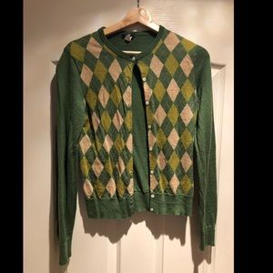 J. Crew Green/Pink Argyle Cardigan